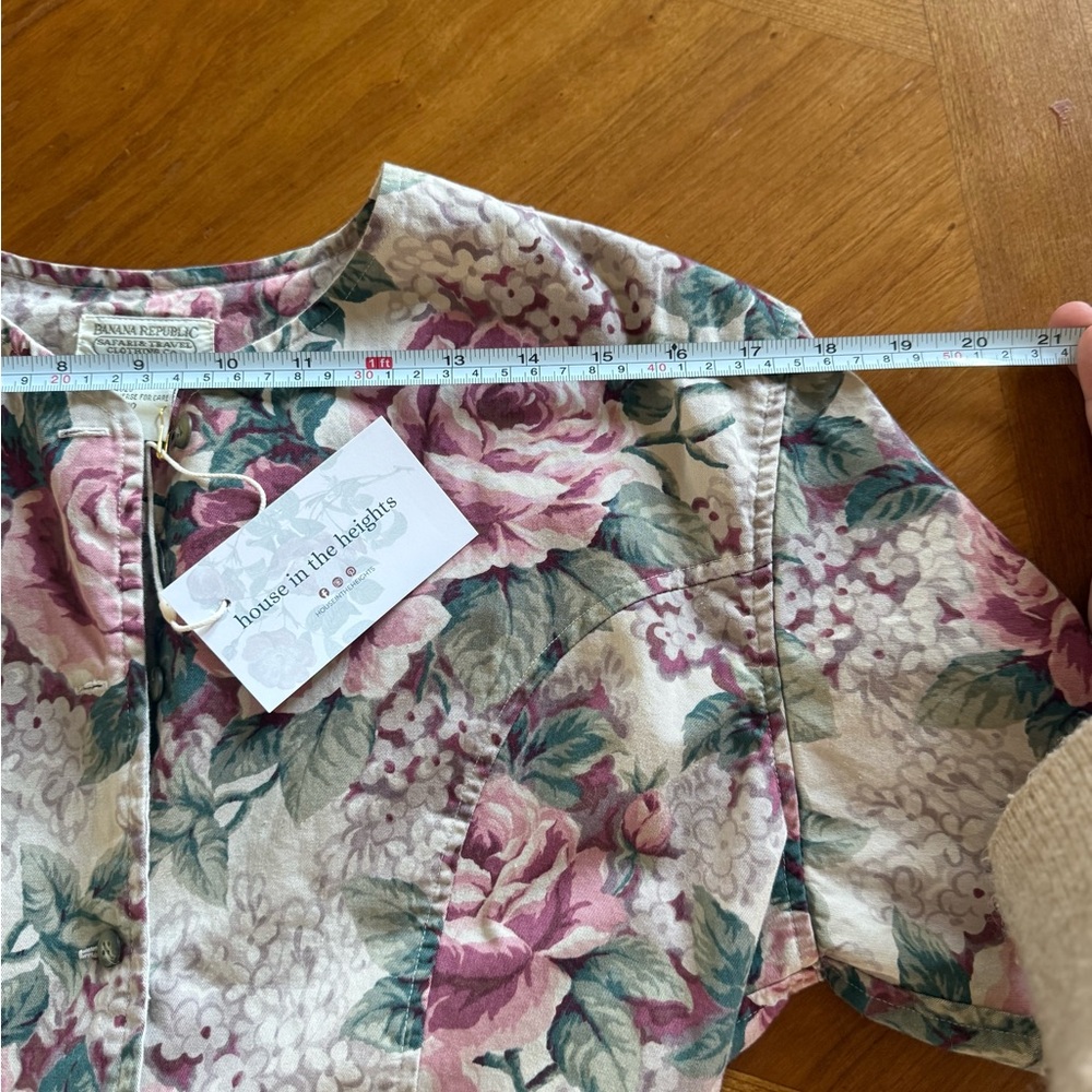 Banana Republic Floral Button-Front Blouse in Pink, Green, Cream - Picture 9 of 10